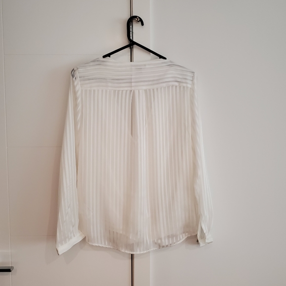 Striped White Wrap Sheer Blouse w/ Lining - New - Picture 6 of 6